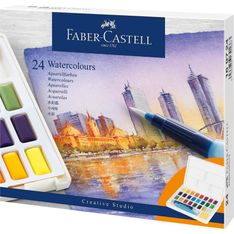 Faber-Castell Creative Studio - 24 demi-godets de peinture aquarellable - couleurs assorties