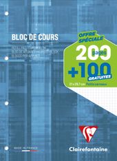 Clairefontaine - Bloc de cours - A4 - 300 pages - petits carreaux (5x5 mm) - perforé