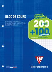 Clairefontaine - Bloc de cours - A4 - 300 pages - grands carreaux (Seyes) - perforé
