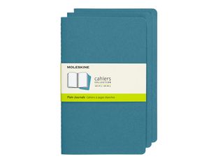 Moleskine Cahier - Journal - reliure cousue - large - 130 x 210 mm - papier ivoire - uni - brisk blue cover - carton (pack de 3)