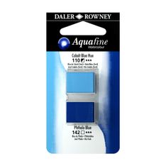 Daler-Rowney Aquafine - Ensemble de peinture - 2 parties - aquarelle - 2 couleurs - bleu cobalt, bleu phtalo - demi-plateau