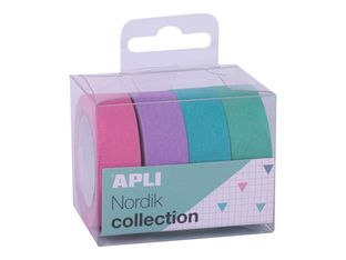 Apli Nordik Collection - Washi tape - 15 mm x 10 m - rosa, Verde esmeralda, malva, azul turquesa (paquete de 4)