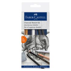 Faber-Castell Creative Studio - Set fusain - 3 crayons de couleur : noir, blanc, sanguin