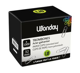 Wonday - 1000 Trombones galvanisés - 32 mm - acier