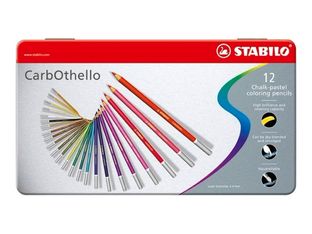 STABILO CarbOthello - 12 Crayons de couleur aquarellables - Boîte métal - Couleur fusain pastel