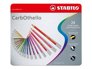 STABILO CarbOthello - 24 Crayons de couleur aquarellables - Boîte métal - Couleur fusain pastel