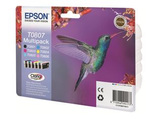 Epson T0807 Colibri - Pack de 6 - noir, cyan, cyan clair, magenta, magenta clair, jaune - cartouche d'encre originale