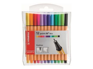 Stabilo point 88 Mini - 12 Feutres fin - couleurs assorties - 0.4 mm