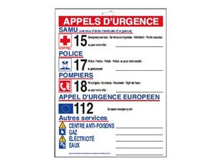 Pickup - Affiche de sécurité : Appels d'urgence - 22,5 x 30 cm