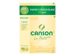 Canson C à grain - Pochette papier à dessin - 10 feuilles - A3 - 224 gr - blanc