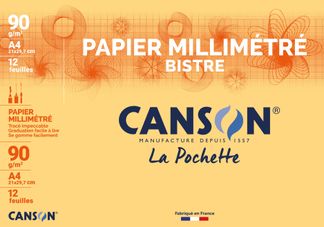 Canson - Pochette papier à dessin millimétré - 12 feuilles - A4 - 90 gr