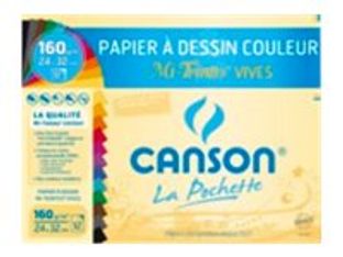 Canson - Pochette papier à dessin - 8 feuilles - A3 - 160 gr - couleurs vives