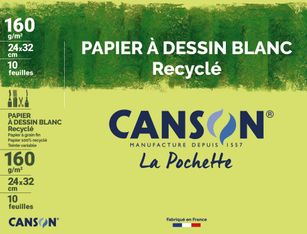 Canson - Pochette papier à dessin recyclé - 10 feuilles - 24 x 32 cm - 160 gr - blanc
