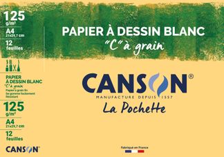 Canson C à grain - Pochette papier à dessin - 12 feuilles - A4 - 125 gr - blanc