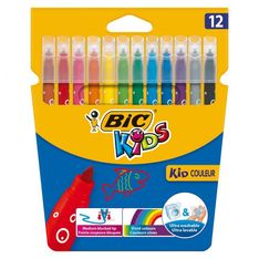 BIC KiDS KID COULEUR - Rotulador de punta de fibra - no permanente - colores surtidos - tinta al agua - 0.8 mm - medio (paquete de 12)