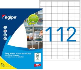 Apli Agipa - Etui A5 - 1120 Étiquettes enlevables blanches multi-usages - 12 x 18,3 mm - coins arrondis - réf 114260