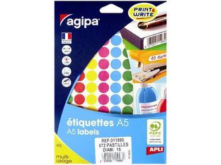 Apli Agipa - Etui A5 - 672 Pastilles adhésives - couleurs assorties multi-usages - diamètre 15 mm - réf 11996