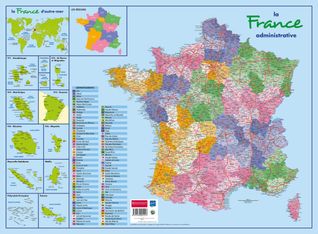 Sous-main carton rigide Carte France Administrative - 40,5 x 55 cm - Bouchut