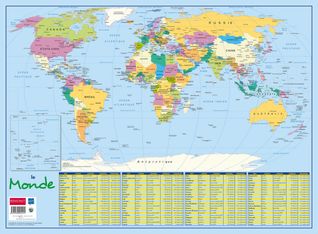 Sous-main carton rigide Carte Monde Politique - 40,5 x 55 cm - Bouchut