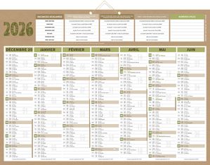 Calendrier bancaire année civile BOUCHUT "Natura" 40,5 x 55 cm coloris beige