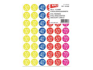 Apli Agipa - 240 Pastilles adhésives - étiquettes remise - couleurs assorties