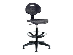 Siège technique POLO - tabouret assis-debout - hauteur réglable jusqu'à 81 cm - repose-pieds réglable - dossier - noir