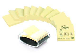 Post-it - 12 Blocs Z-Notes recyclées avec dévidoir Millénium - jaune