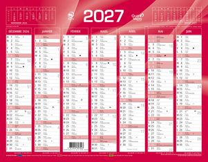 Quo Vadis - Calendrier mural - Français - Classic - Rouge - 14 mois de décembre à janvier - 27x21 cm - Papier Clairefontaine blanc - Fabrication française