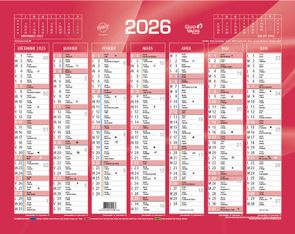 Quo Vadis - Calendrier bancaire 7 mois par face - 33,5 x 43 cm - rouge