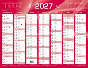 Quo Vadis - Calendrier mural - Français - Classic - Rouge - 14 mois de décembre à janvier - 43x33,5 cm - Papier Clairefontaine blanc - Fabrication française