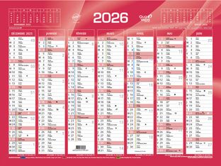 Quo Vadis - Calendrier bancaire 7 mois par face - 40,5 x 55 cm - rouge
