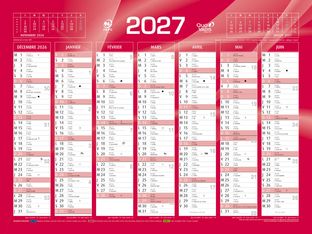 Quo Vadis - Calendrier mural - Français - Classic - Rouge - 14 mois de décembre à janvier - 55x40,5 cm - Papier Clairefontaine blanc - Fabrication française