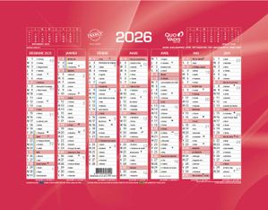 Quo Vadis - Calendrier bancaire 7 mois par face - 13,5 x 18 cm - rouge