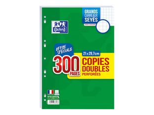 Oxford - copies doubles - 300 pages - A4 - grands carreaux (Seyes) - perforées