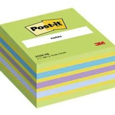 Post-it 2028NB - Bloque de notas en cubo - 76 x 76 mm - 450 hojas - amarillo neón, púrpura neón, verde retro, azul klippan, azul vincapervinca