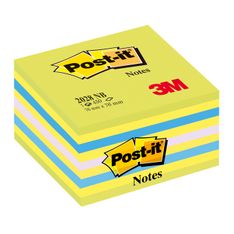 Post-it 2028NB - Bloque de notas en cubo - 76 x 76 mm - 450 hojas - amarillo neón, púrpura neón, verde retro, azul klippan, azul vincapervinca