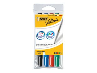 BIC VELLEDA 1741 - 4 Marqueurs - effaçables - pour tableau blanc - noir, rouge, bleu, vert - 1.4 mm