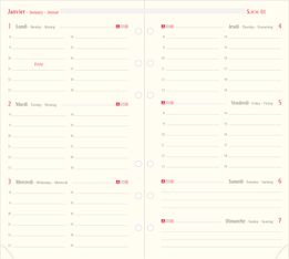 Oberthur 17 - Recharge pour organiseur - 1 semaine sur 2 pages à l'horizontal - 10 x 17 cm