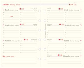 Oberthur 13 - Recharge pour organiseur - 1 semaine sur 2 pages - 8 x 13 cm