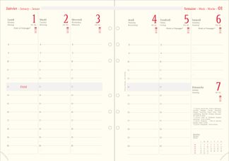 Oberthur 21 - Recharge internationale pour organiseur - 1 semaine sur 2 pages à la verticale - 15 x 21 cm