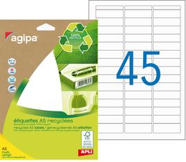 Apli Agipa - Etui A5 - 630 Étiquettes 100% recyclées blanches multi-usages - 12,8 x 38 mm - coins arrondis - réf 101244