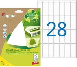 Apli Agipa - Etui A5 - 392 Étiquettes 100% recyclées blanches multi-usages - 48,5 x 18,5 mm - coins arrondis - réf 101246