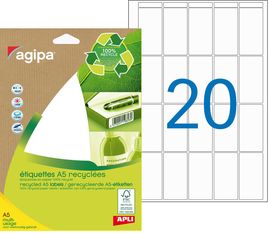 Apli Agipa - Etui A5 - 280 Étiquettes 100% recyclées blanches multi-usages - 48,5 x 25 mm - coins arrondis - réf 101247