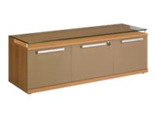 Banc SLIVER - L135 x H46 x P45 - 1 tiroir pour dossiers suspendus et 2 portes - Noyer et bronze