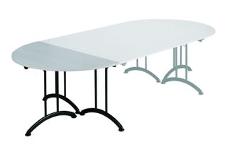 Table de réunion pliante - demi-ronde - L140 x H74 x P70 cm - gris/noir