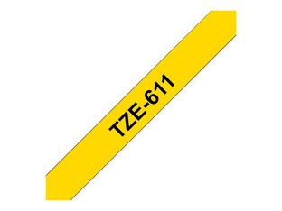 Brother TZe611 - Ruban d'étiquettes auto-adhésives - 1 rouleau (6 mm x 8 m) - fond jaune écriture noire 