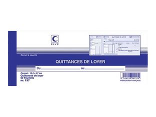 ELVE - Carnet à souche quittances de loyer - 50 feuillets - 10 x 27 cm