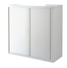 Armoire mi-haute à rideaux EASY OFFICE - 110 x 104 x 41,5 cm - Corps, rideaux et poignée blanc
