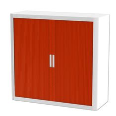 Armoire mi-haute à rideaux EASY OFFICE - 110 x 104 x 41,5 cm - Corps et poignée blanc - Rideaux rouge