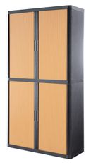 Armoire haute à rideaux EASY OFFICE - 110 x 204 x 41,5 cm - Corps et poignée anthracite - Rideaux imitation hêtre